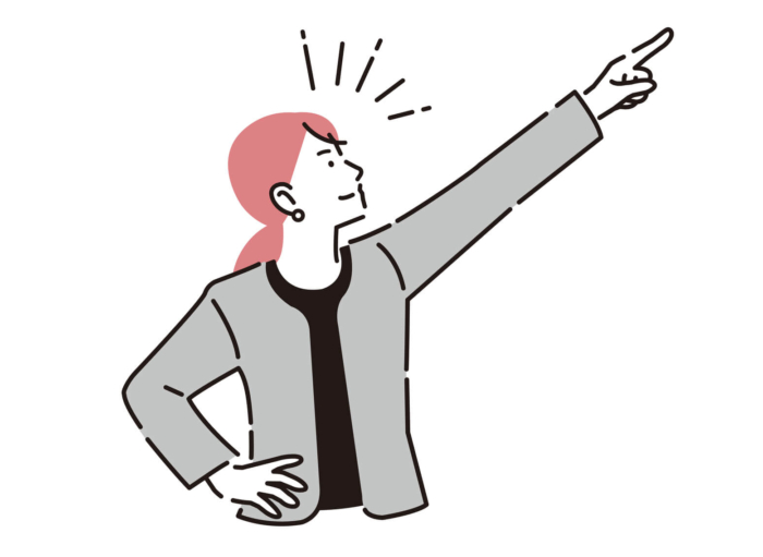 女性が指差ししているイラスト