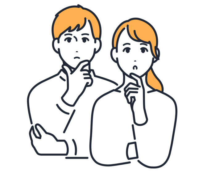 悩んでいる男女のイラスト
