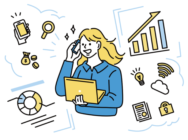 電話をしている女性のイラスト