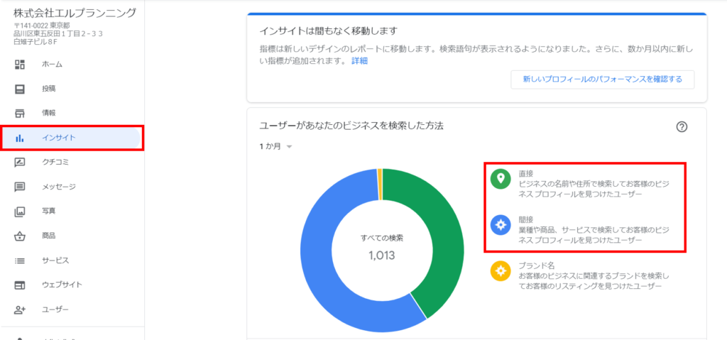 Googleマイビジネスの管理画面からインサイト