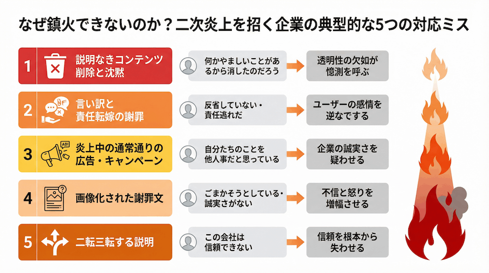 なぜ鎮火できないのか？二次炎上を招く企業の典型的な5つのミス
